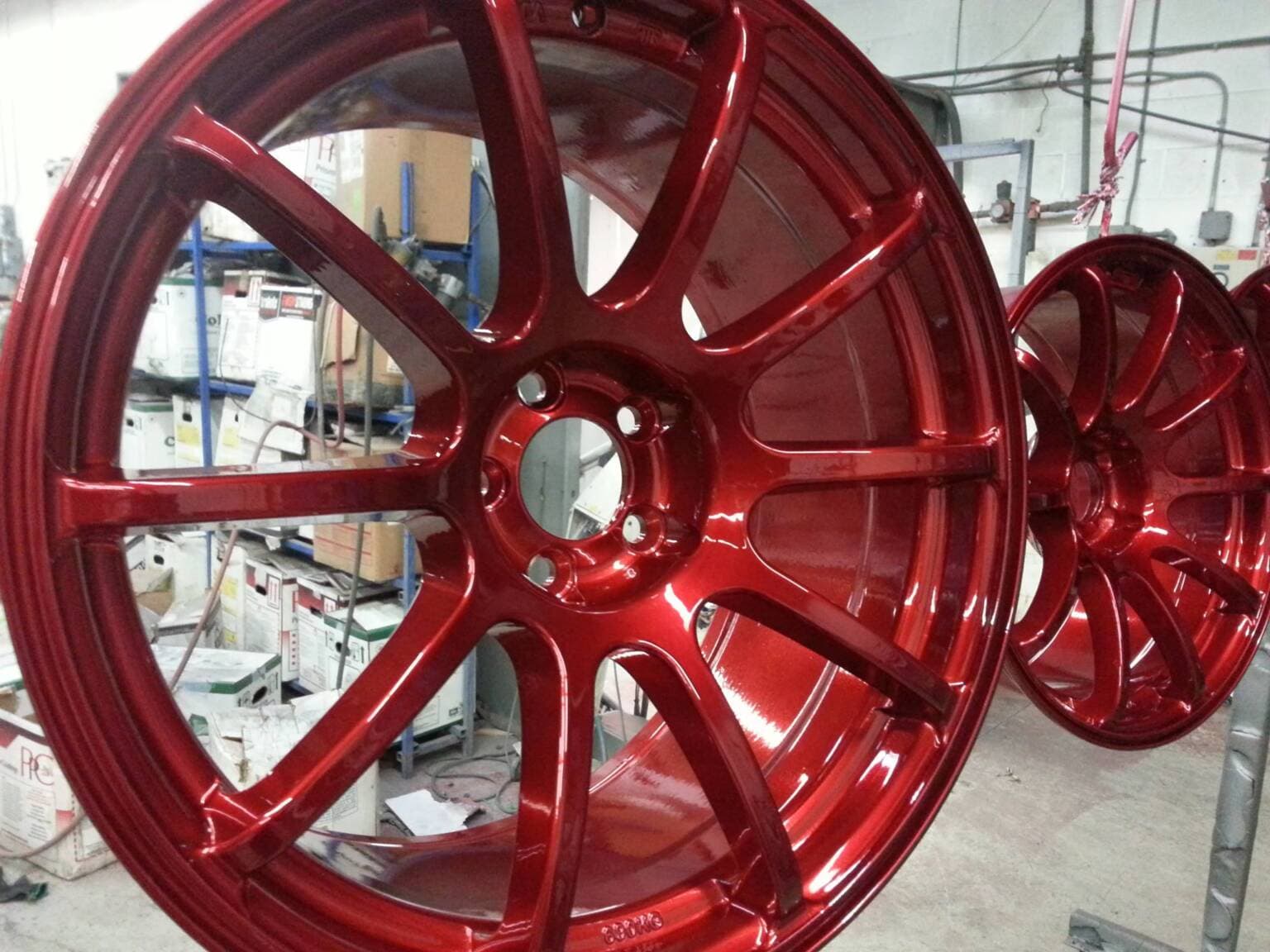 Automotive Powder Coating - Red Wheel